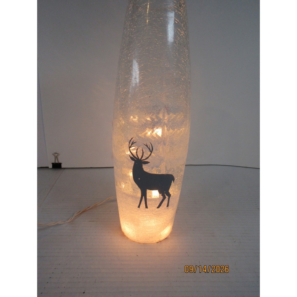 Pier 1 Imports Twinkle Lamp Crackle Glass Reindeer Winter Forest Accent Light